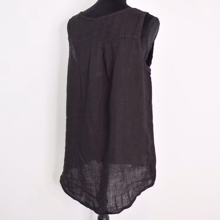 Linne/Ärmlös topp SVART