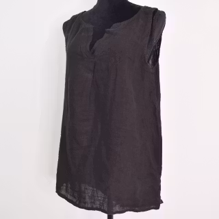 Linne/Ärmlös topp SVART