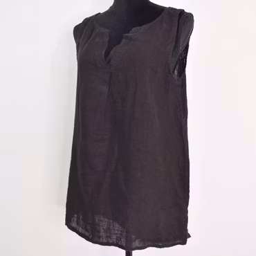 Linne/Ärmlös topp SVART