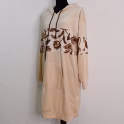 Hoodieklänning Velour Emily Blommig BEIGE - Camicia