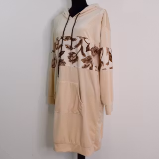 Hoodieklänning Velour Emily Blommig BEIGE - Camicia