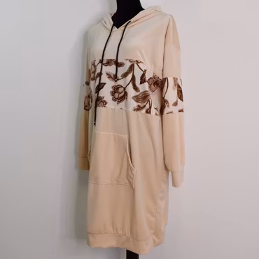 Hoodieklänning Velour Emily Blommig BEIGE - Camicia