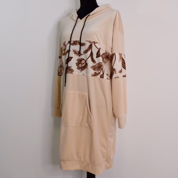 Hoodieklänning Velour Emily Blommig BEIGE - Camicia