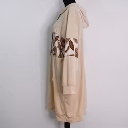 Hoodieklänning Velour Emily Blommig BEIGE - Camicia