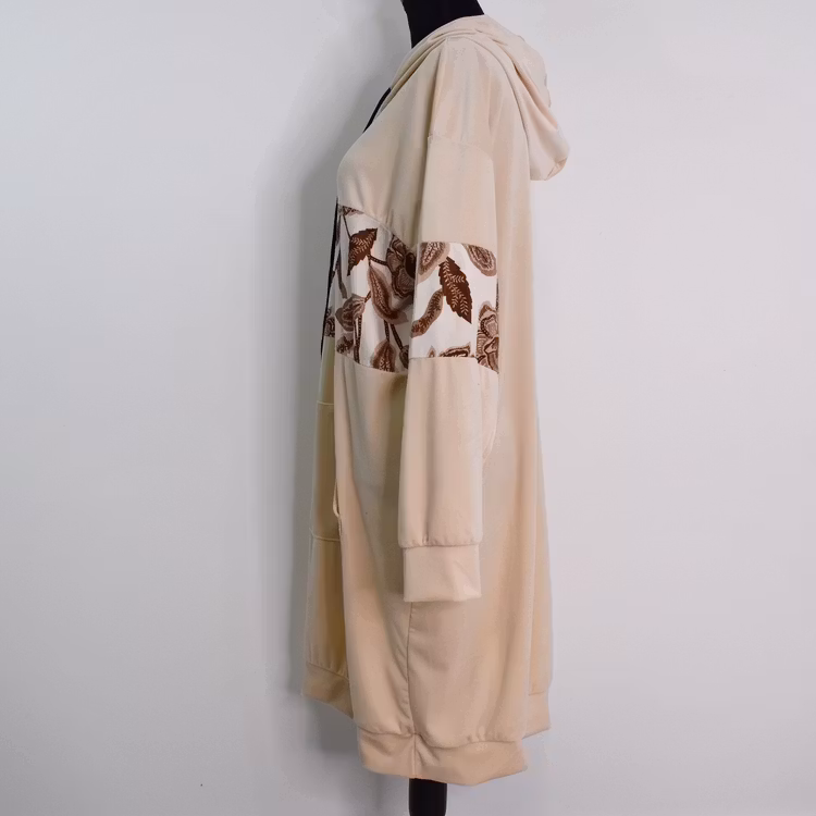 Hoodieklänning Velour Emily Blommig BEIGE - Camicia