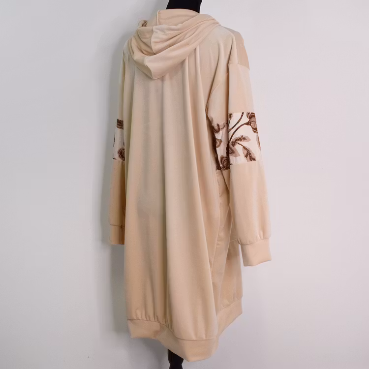 Hoodieklänning Velour Emily Blommig BEIGE - Camicia