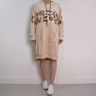 Hoodieklänning Velour Emily Blommig BEIGE - Camicia