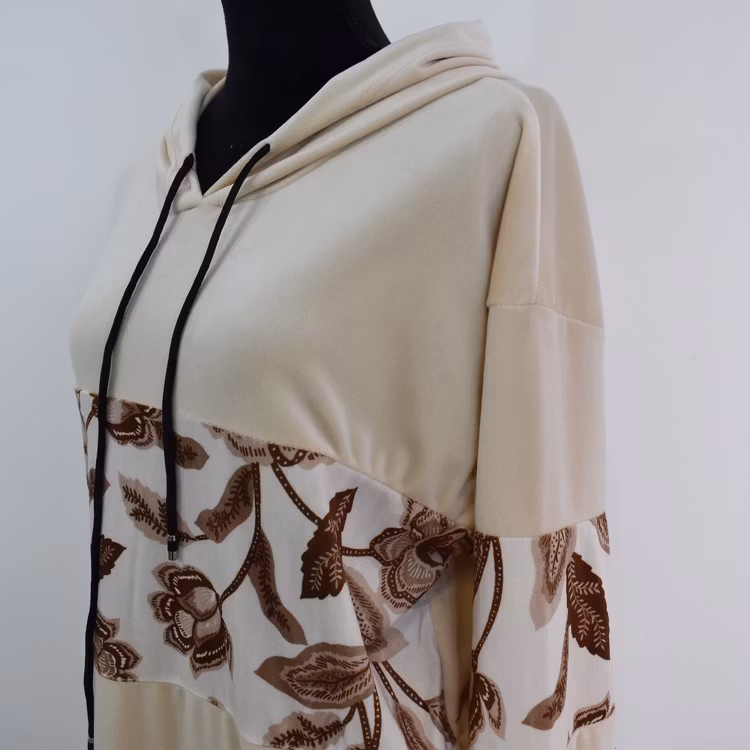 Hoodieklänning Velour Emily Blommig BEIGE - Camicia