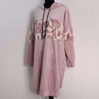 Hoodieklänning Velour Emily Blommig ROSA - Camicia