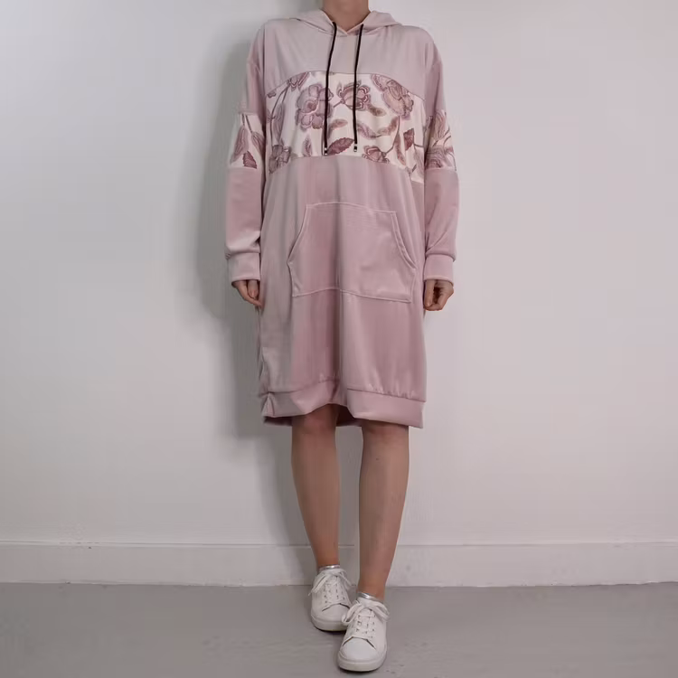 Hoodieklänning Velour Emily Blommig ROSA - Camicia