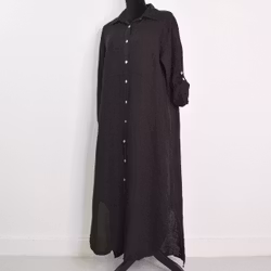 Skjortklänning i linne SVART