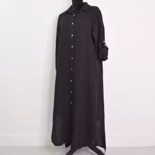 Skjortklänning i linne SVART