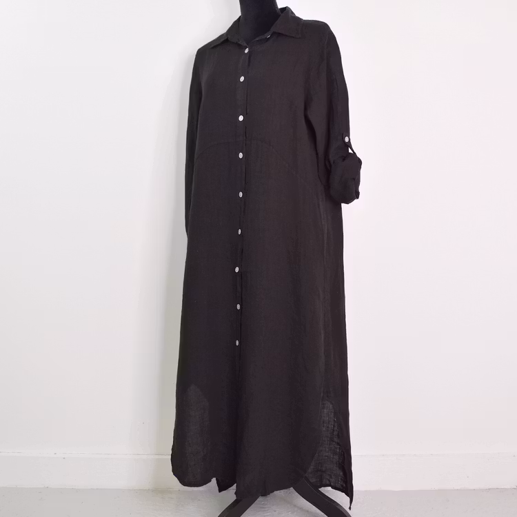 Skjortklänning i linne SVART