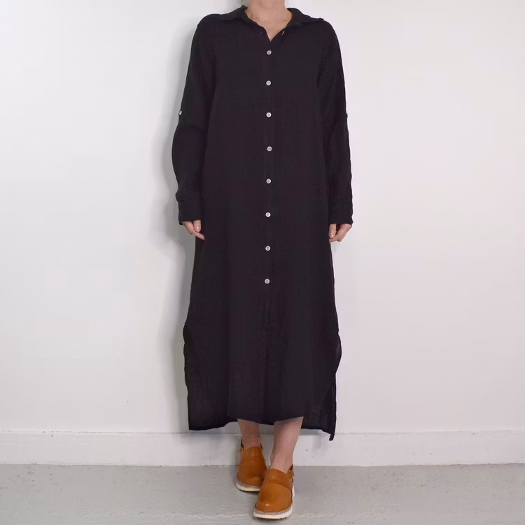 Skjortklänning i linne SVART