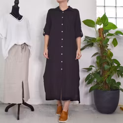 Skjortklänning i linne SVART