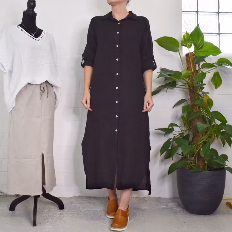 Skjortklänning i linne SVART