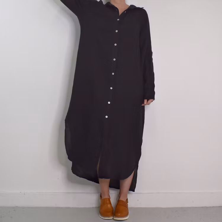 Skjortklänning i linne SVART