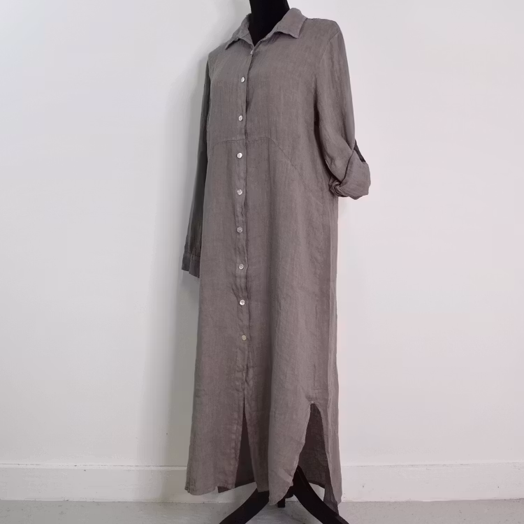 Skjortklänning i linne TAUPE