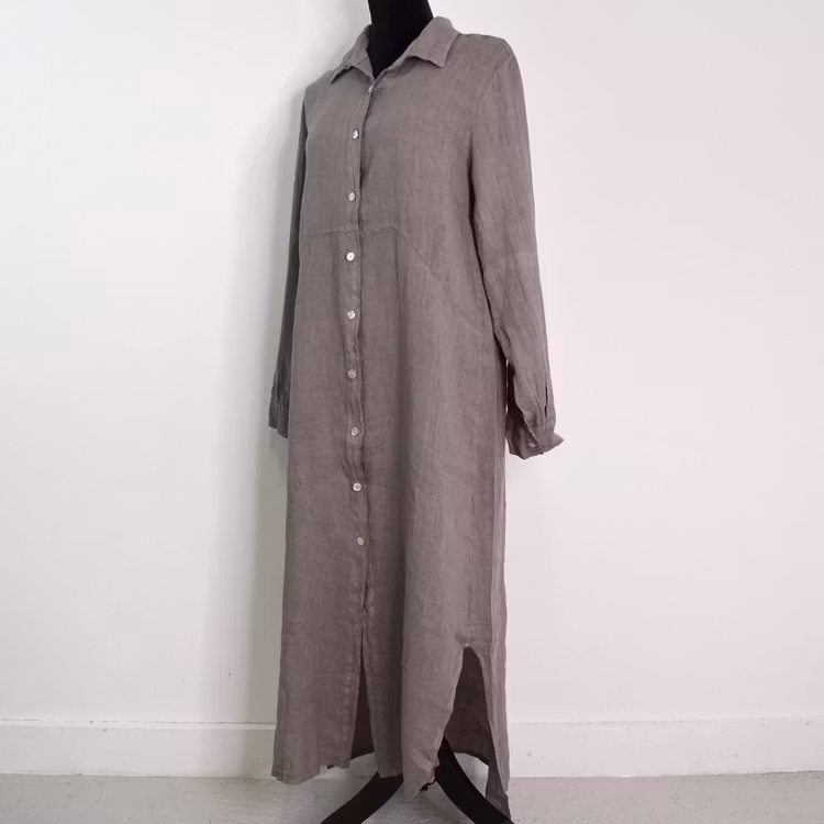 Skjortklänning i linne TAUPE