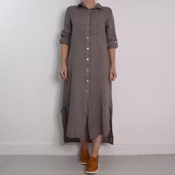 Skjortklänning i linne TAUPE