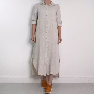 Skjortklänning i linne BEIGE