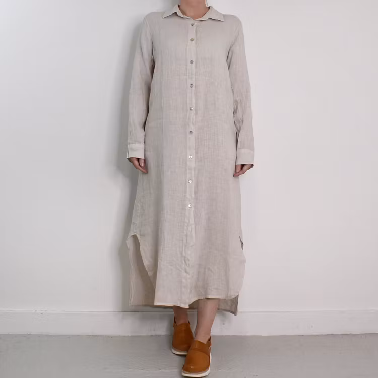 Skjortklänning i linne BEIGE