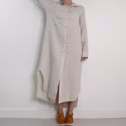 Skjortklänning i linne BEIGE