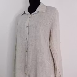 Skjortklänning i linne BEIGE