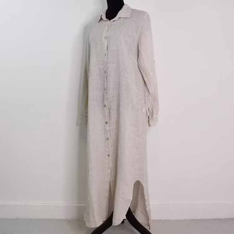 Skjortklänning i linne BEIGE