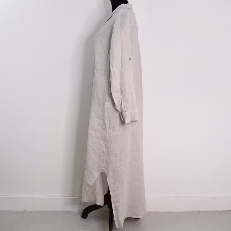 Skjortklänning i linne BEIGE