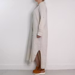 Skjortklänning i linne BEIGE