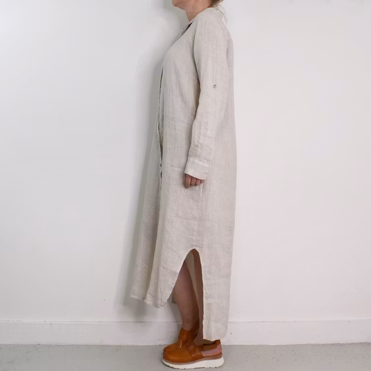 Skjortklänning i linne BEIGE