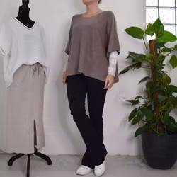 Finstickad Ponchotröja Nessa TAUPE - Mix By Heart