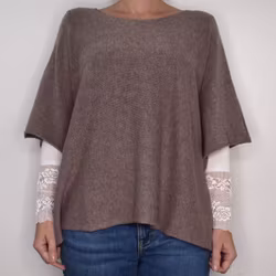 Finstickad Ponchotröja Nessa TAUPE - Mix By Heart