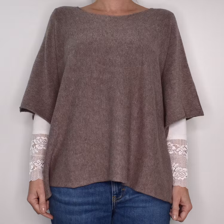 Finstickad Ponchotröja Nessa TAUPE - Mix By Heart