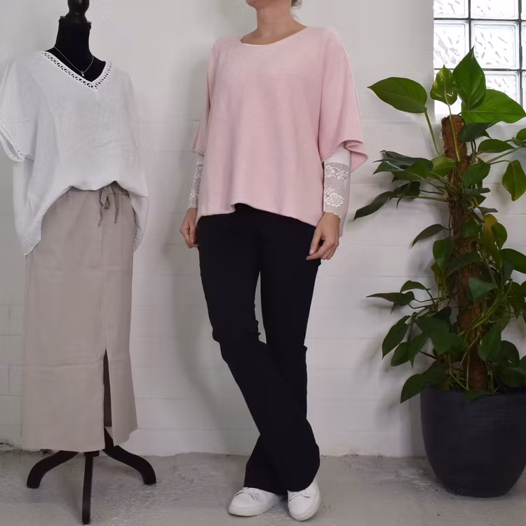 Finstickad Ponchotröja Nessa LJUSROSA - Mix By Heart