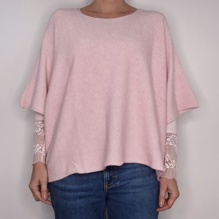 Finstickad Ponchotröja Nessa LJUSROSA - Mix By Heart