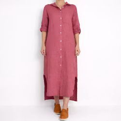 Skjortklänning i linne FUSCHIA