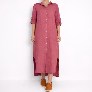 Skjortklänning i linne FUSCHIA