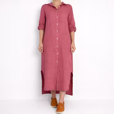 Skjortklänning i linne FUSCHIA