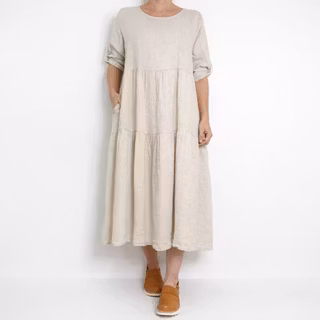 Linneklänning Fickor BEIGE