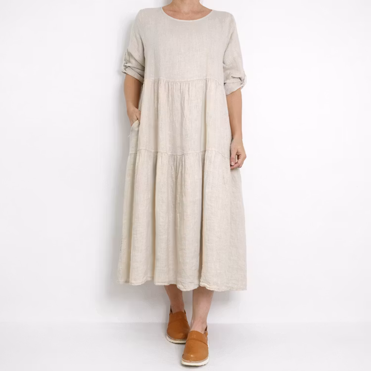 Linneklänning Fickor BEIGE