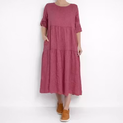 Linneklänning Fickor FUSCHIA