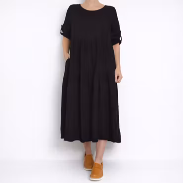 Linneklänning Fickor SVART