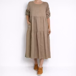 Linneklänning Fickor TAUPE