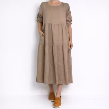 Linneklänning Fickor TAUPE