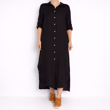 Skjortklänning i linne SVART