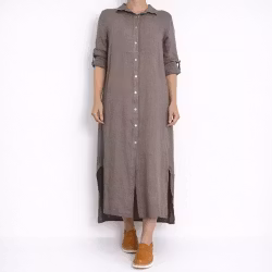 Skjortklänning i linne TAUPE