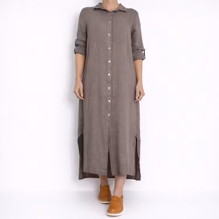 Skjortklänning i linne TAUPE
