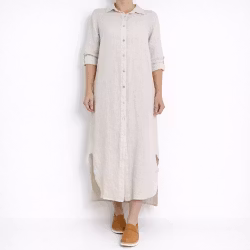 Skjortklänning i linne BEIGE